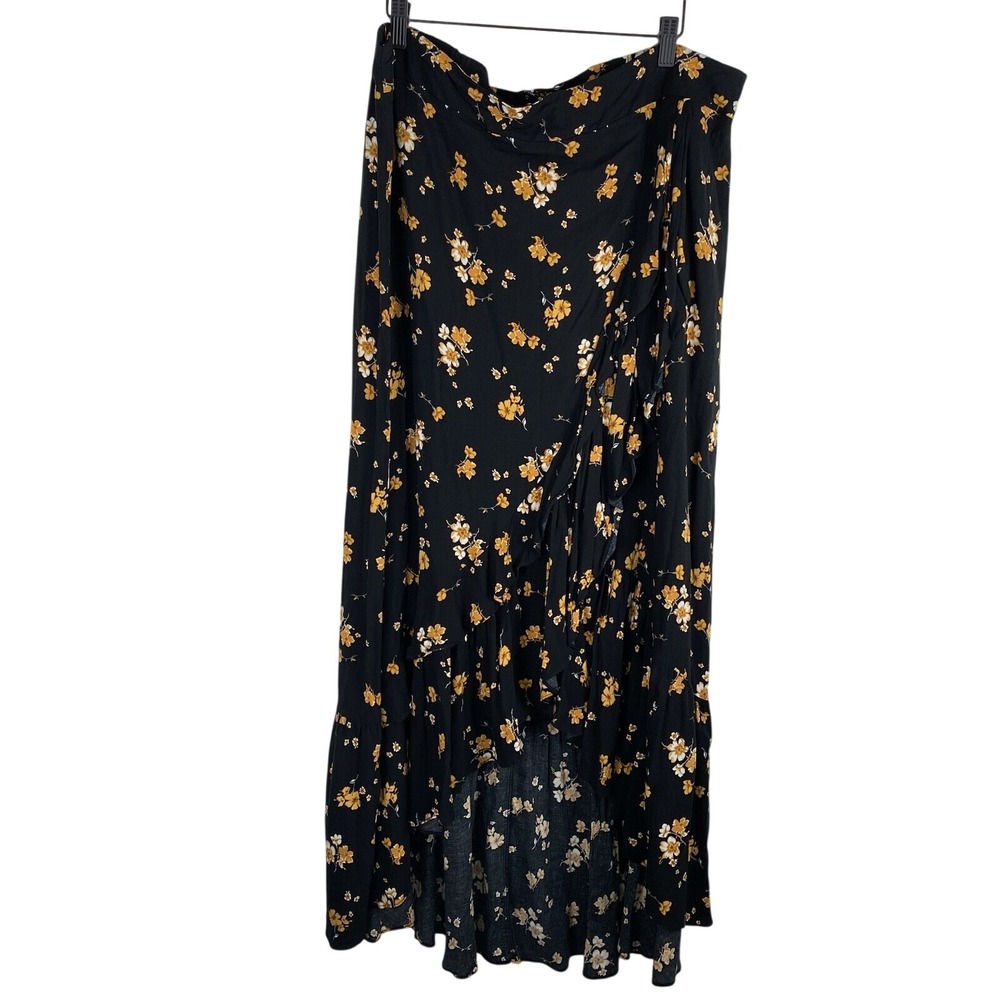 Torrid Floral Ditsy Print Challis Ruffle Trim Flowy Maxi Faux Wrap Skirt Size 2